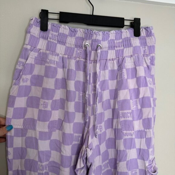 Juicy Couture Women's Lavender Checkerboard Print Joggers Pants L Crown Logo - Picture 2 of 8